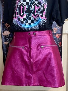 METALLIC PINK MINI SKIRT Faux Vegan Leather Fuchsia Jolie & Joy